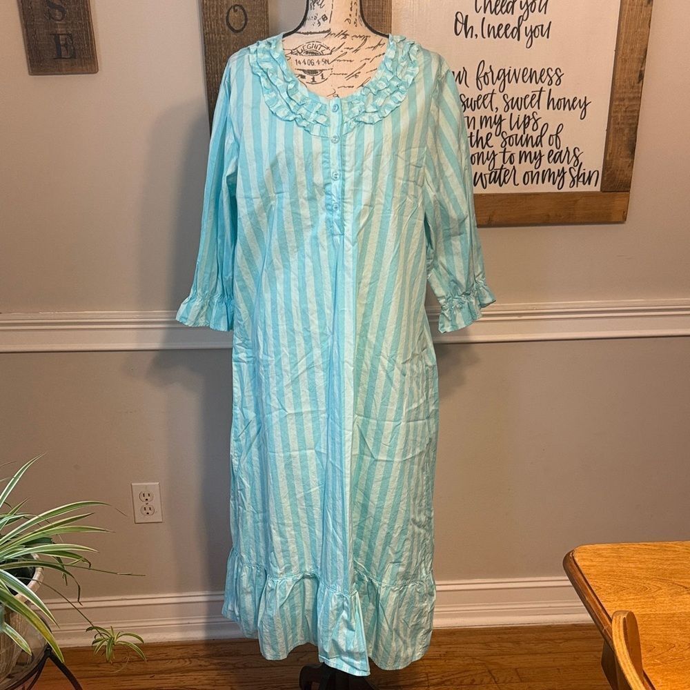 TwinBoat Aqua Striped RuffleâFloor Length Nightgown